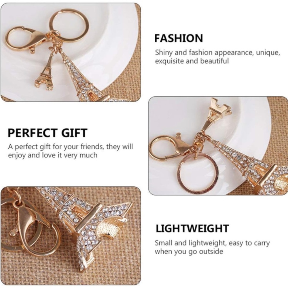 Eiffel Tower purse/bag charm Keychain with Crystals nwt - Picture 6 of 7